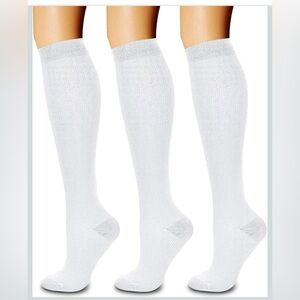 White Compression Knee-High Unisex Socks- Bundle of 5 pair  L/ XL  (15-20 mmHg)